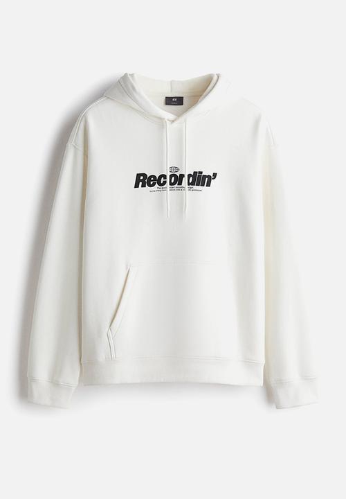H&M - Loose fit printed hoodie - white/recordin'