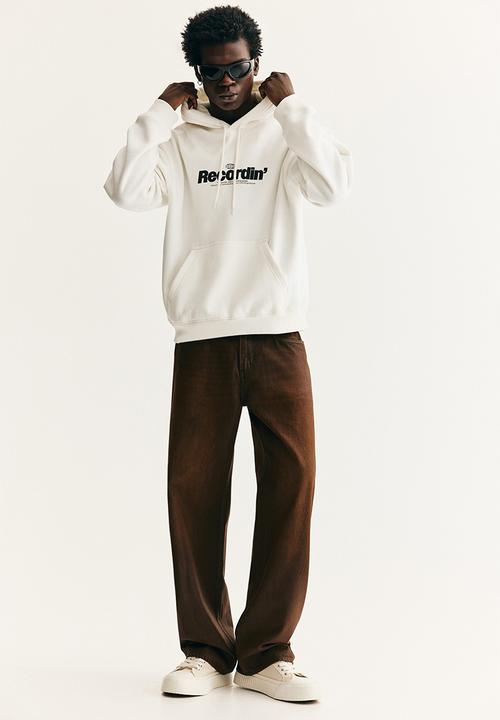 H&M - Loose fit printed hoodie - white/recordin'