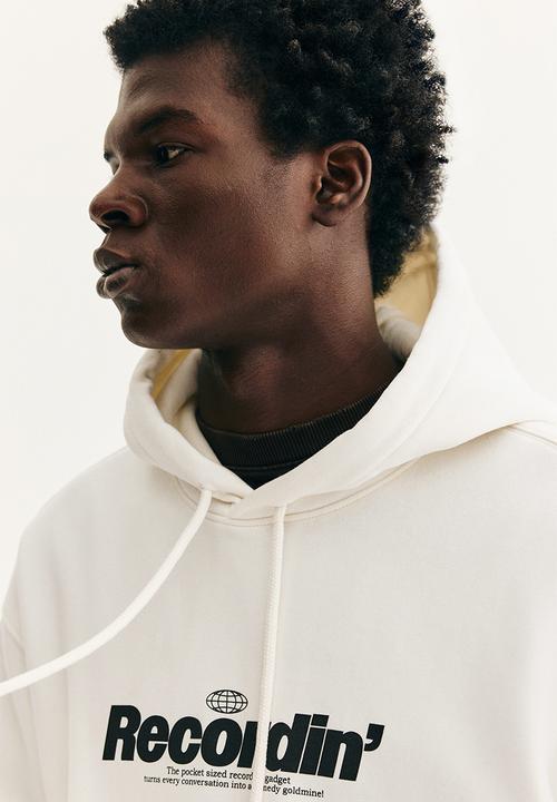 H&M - Loose fit printed hoodie - white/recordin'
