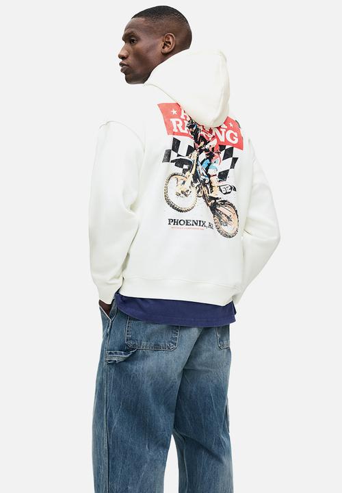 H&M - Loose fit printed hoodie - white/motocross