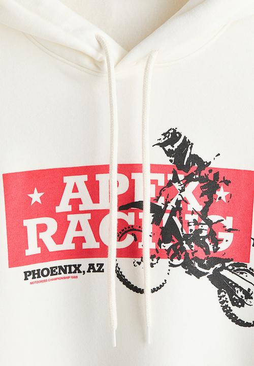 H&M - Loose fit printed hoodie - white/motocross