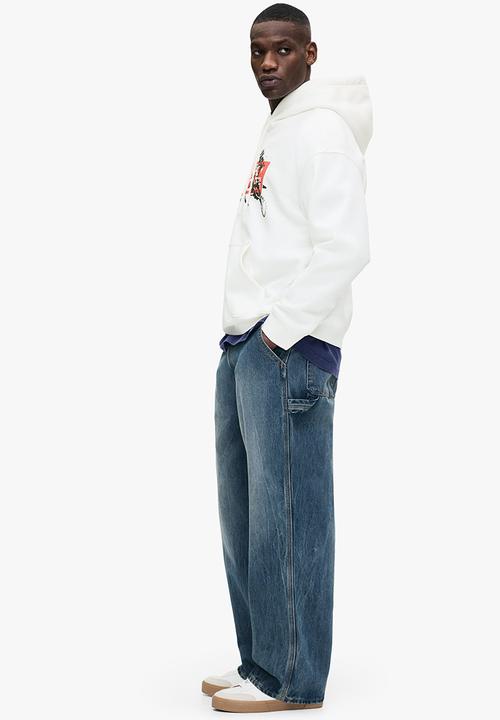H&M - Loose fit printed hoodie - white/motocross