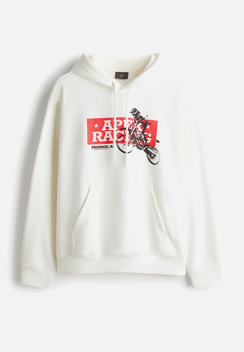 H&M - Loose fit printed hoodie - white/motocross