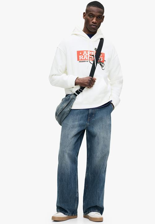 H&M - Loose fit printed hoodie - white/motocross