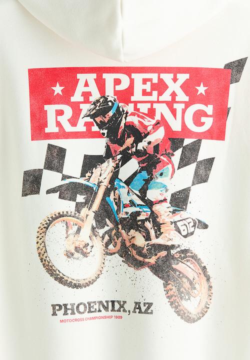 H&M - Loose fit printed hoodie - white/motocross