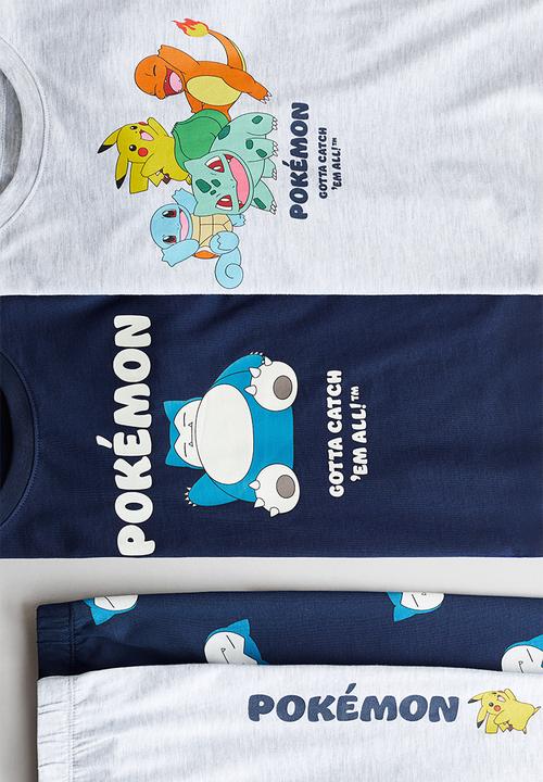 H&M - 2-pack printed cotton pyjamas - light grey marl/pokemon