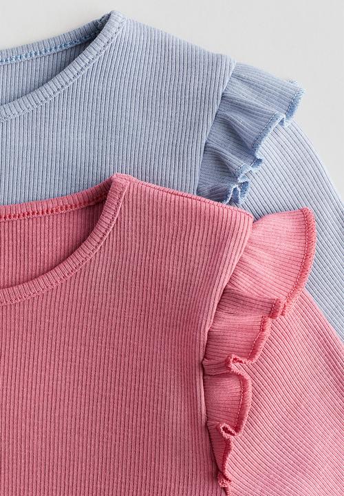 H&M - 2-pack ribbed cotton tops - dusty blue/pink