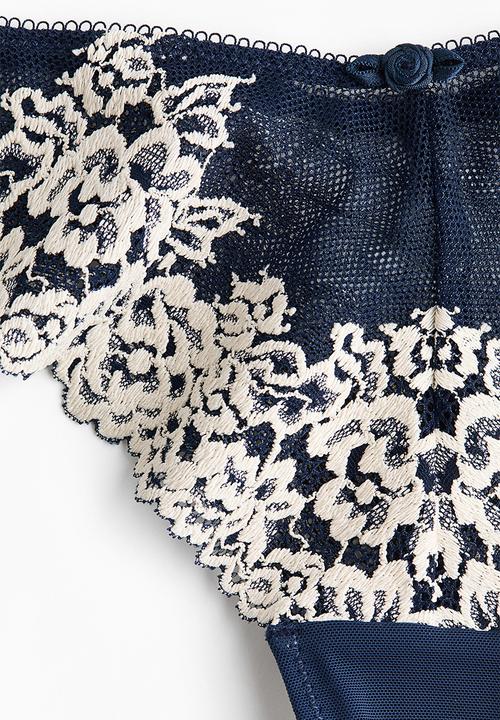 H&M - 2-pack lace brazilian briefs - dark blue/white