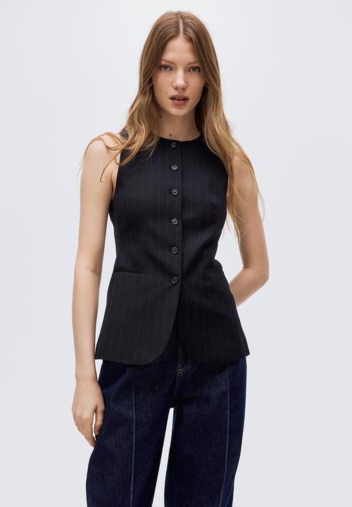 H&M - Long waistcoat - navy blue/pinstriped