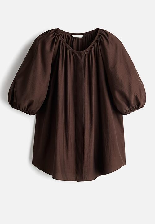 H&M - Balloon-sleeved blouse - dark brown