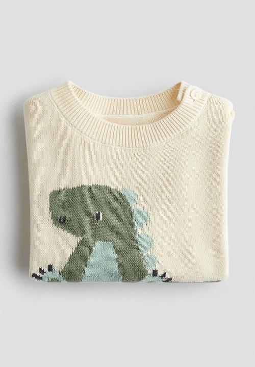 H&M - Jacquard-knit cotton jumper - light beige/dinosaur