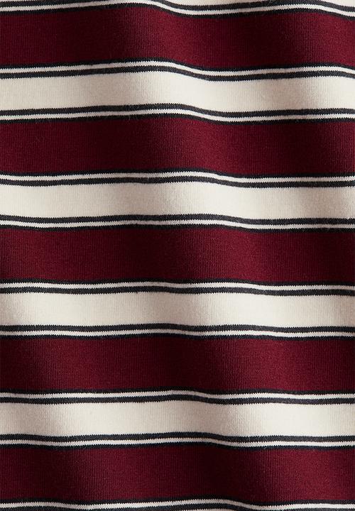H&M - Fitted cotton T-shirt - burgundy/striped
