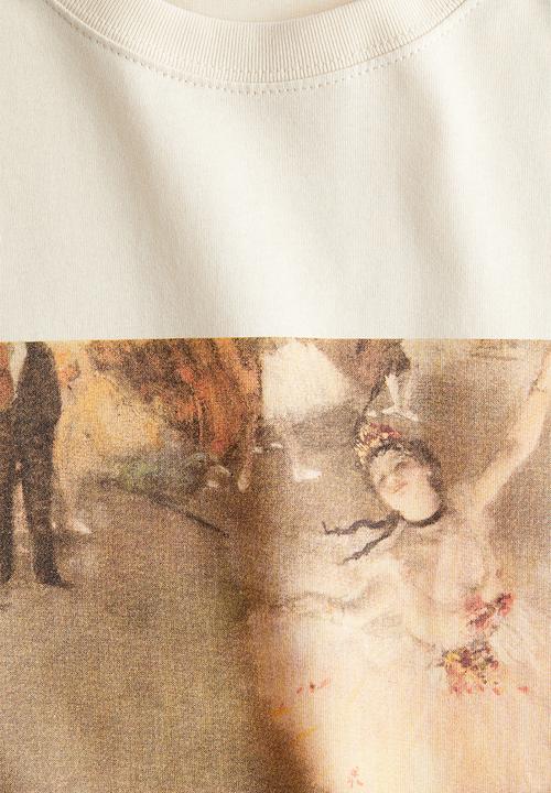 H&M - Oversized printed T-shirt - light beige/degas