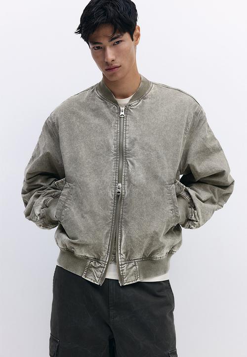 Washed bomber jacket - khaki green - 1296096001