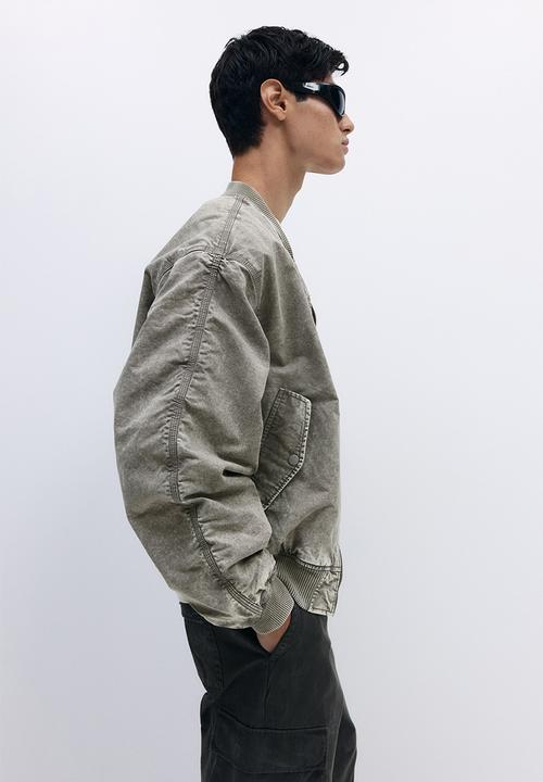Washed bomber jacket - khaki green - 1296096001
