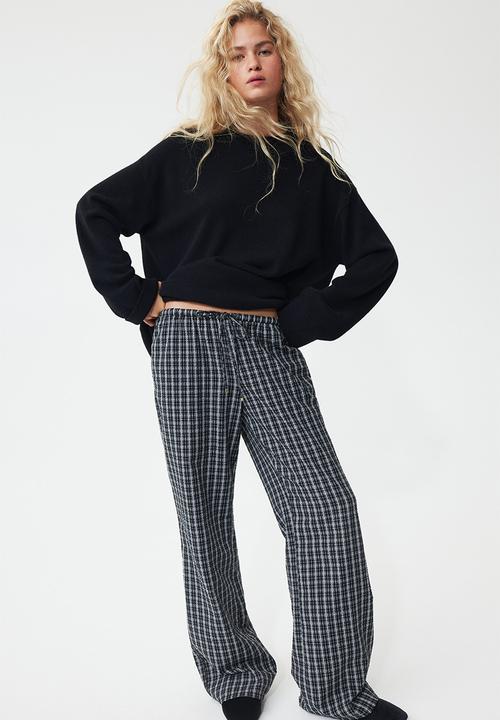 H&M - Drawstring trousers - black/checked