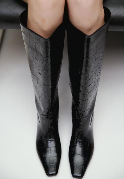 H&M - Knee-high boots - black/crocodile pattern