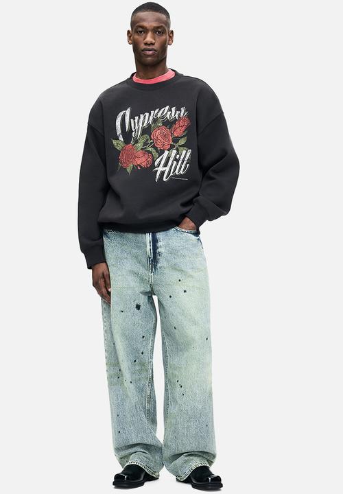 H&M - Oversized fit printed sweatshirt - black/cypress hill