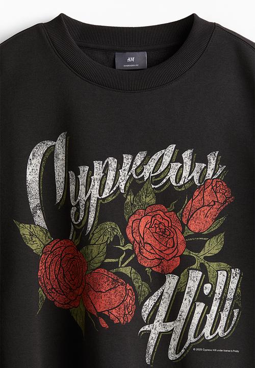 H&M - Oversized fit printed sweatshirt - black/cypress hill