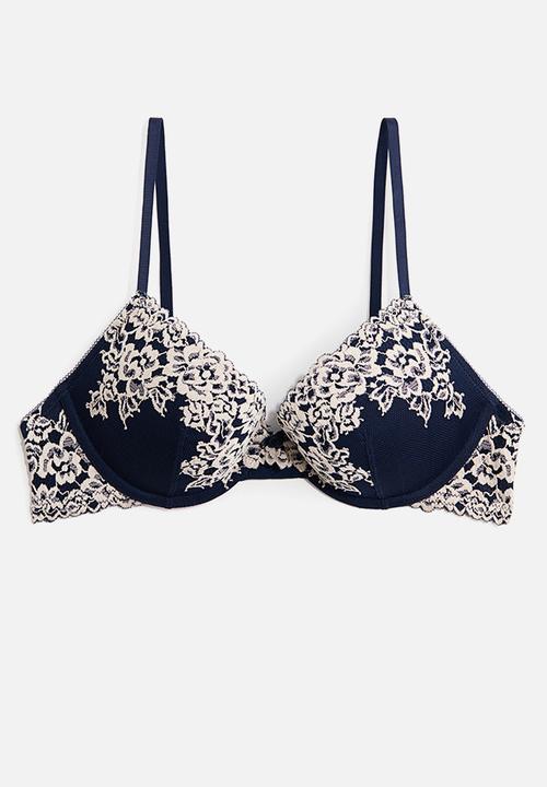 H&M - Lace push-up bra - dark blue/white