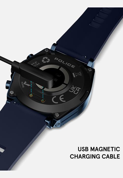 Police - Ip Blue Black Smartwatch Silicone Strap - Blue