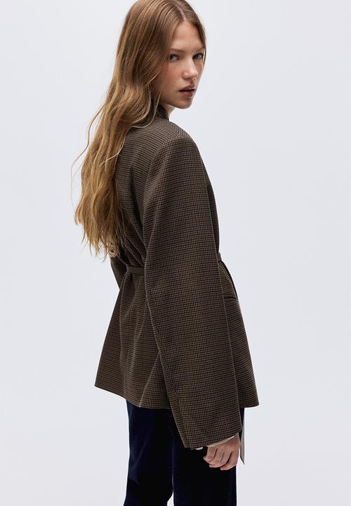 H&M - Belted blazer - dark beige/dogtooth pattern