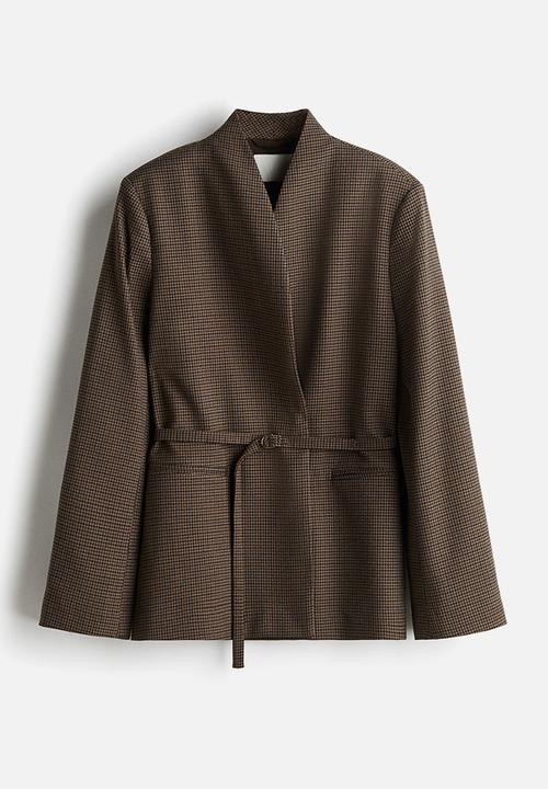 H&M - Belted blazer - dark beige/dogtooth pattern