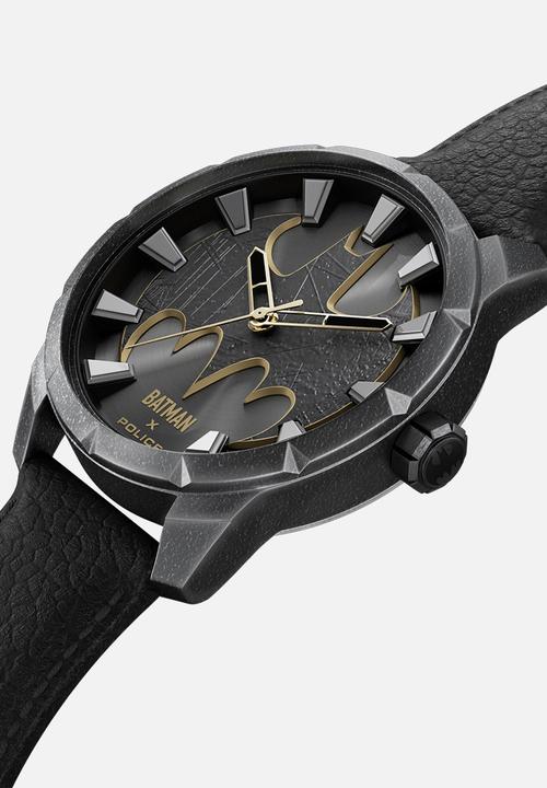 Police - Bat Ip Gun Case Gun Dial Blk Leather Strap +Box - Gunmetal