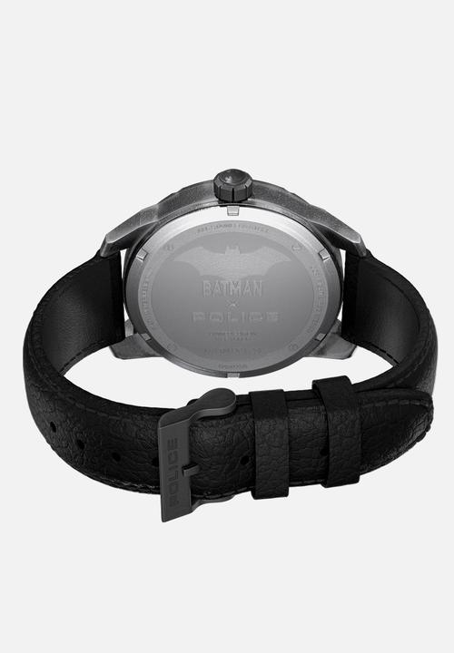 Police - Bat Ip Gun Case Gun Dial Blk Leather Strap +Box - Gunmetal