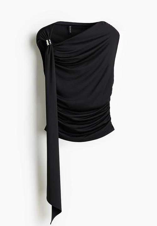 H&M - Draped cold-shoulder top - black