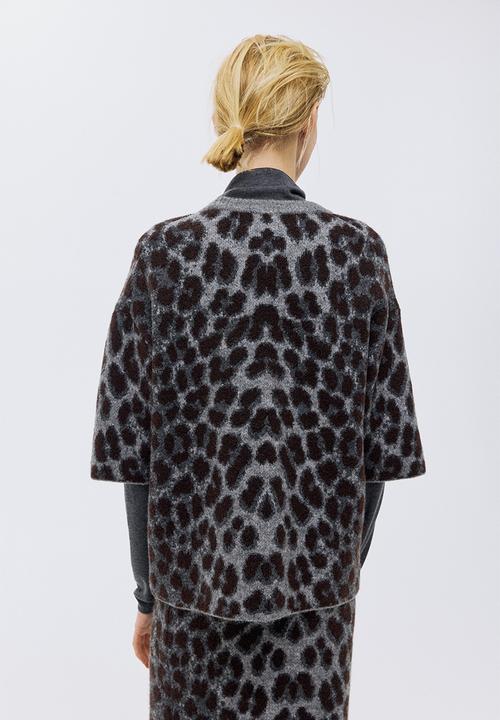 H&M - Boxy jacquard-knit jumper - grey/leopard print
