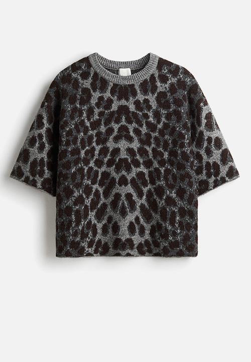 H&M - Boxy jacquard-knit jumper - grey/leopard print
