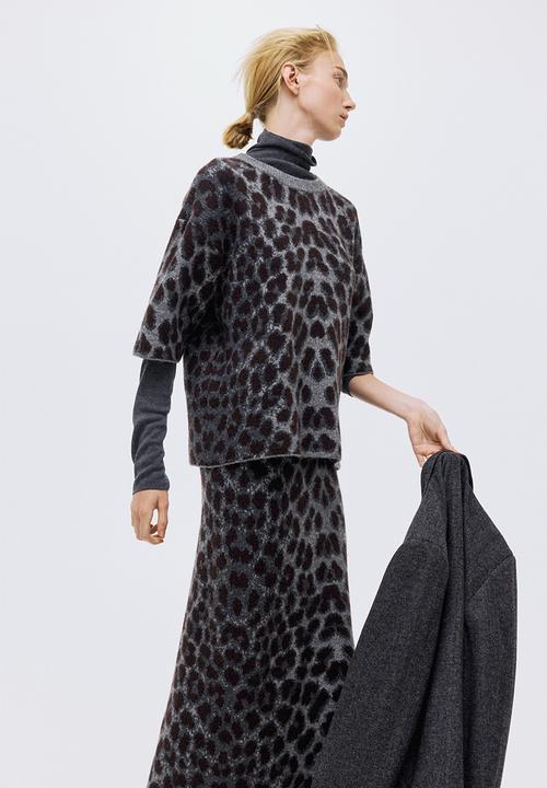 H&M - Boxy jacquard-knit jumper - grey/leopard print