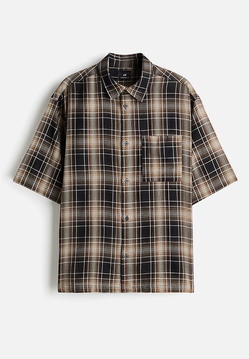 H&M - Relaxed fit short-sleeved shirt - brown/checked