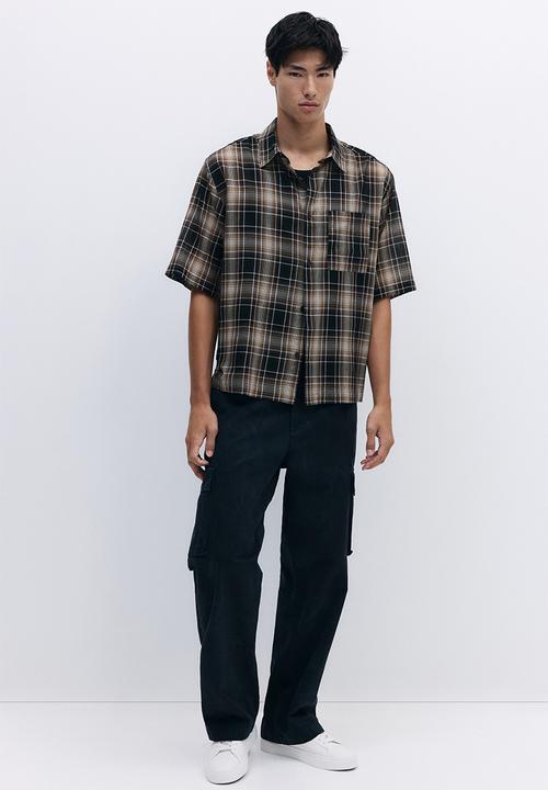 H&M - Relaxed fit short-sleeved shirt - brown/checked