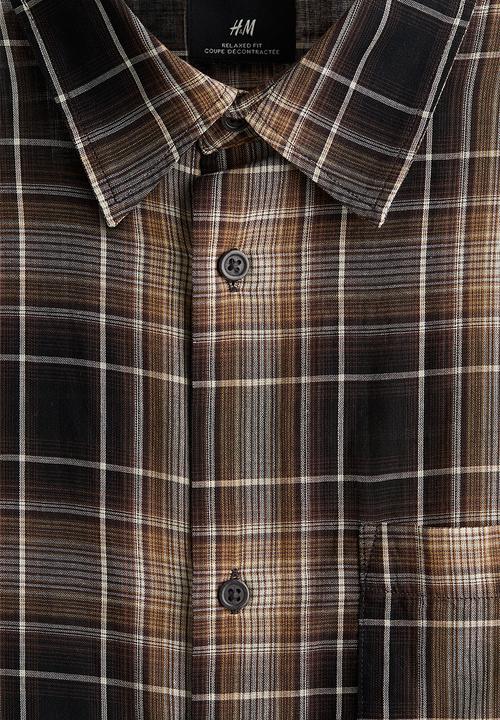 H&M - Relaxed fit short-sleeved shirt - brown/checked