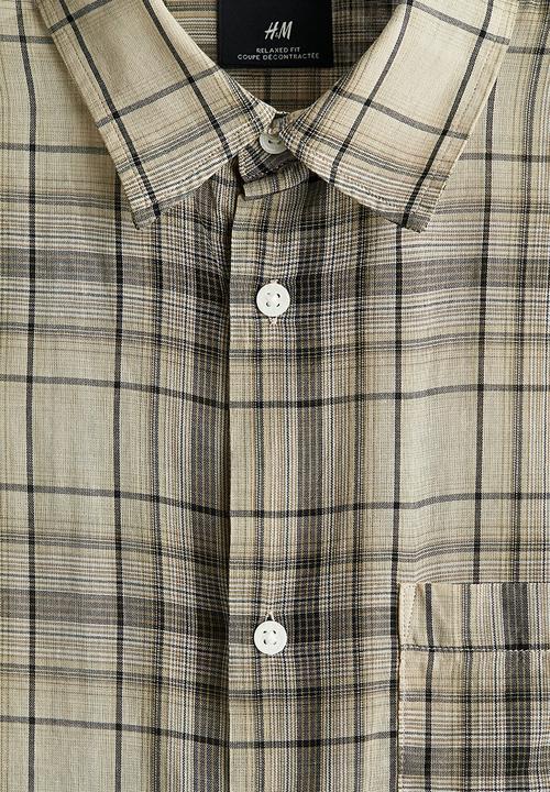 H&M - Relaxed fit short-sleeved shirt - beige/brown checked