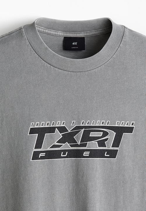H&M - Loose fit washed T-shirt - grey/txrt