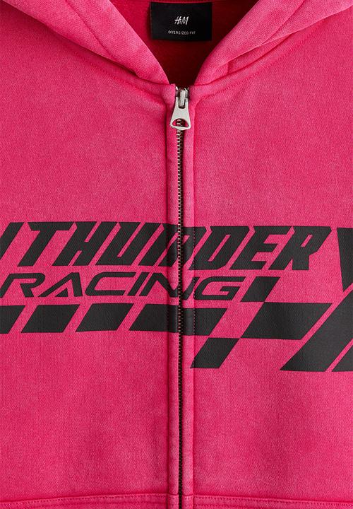 H&M - Oversized fit zip-through hoodie - cerise/thunder racing