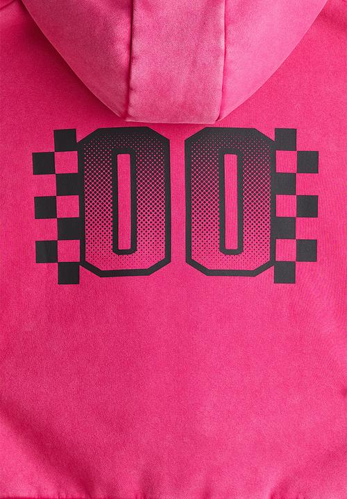 H&M - Oversized fit zip-through hoodie - cerise/thunder racing