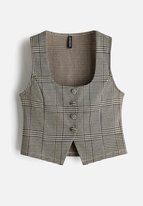 H&M - Jersey waistcoat - beige/checked