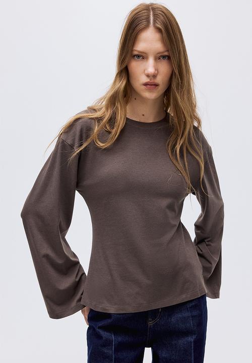 Long-sleeved top - dark dusty brown