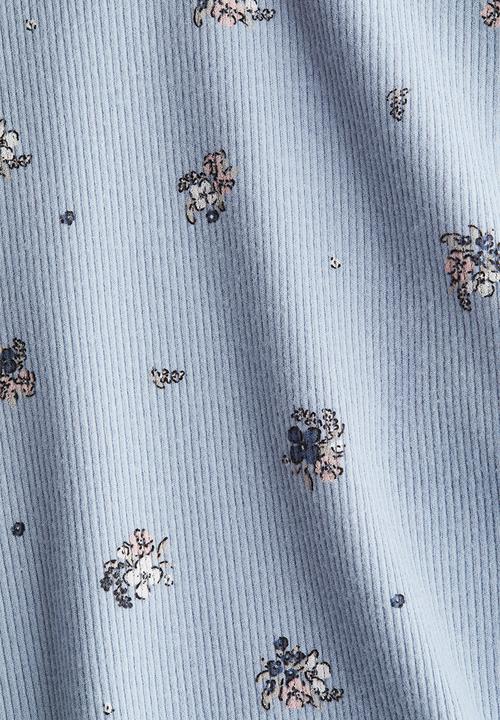 H&M - Ribbed jersey top - light blue/floral