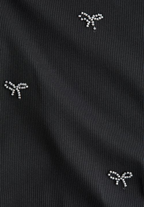 H&M - Embellished cotton top - dark grey/bows
