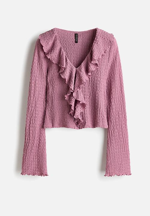 H&M - Frill-trimmed v-neck top - pink