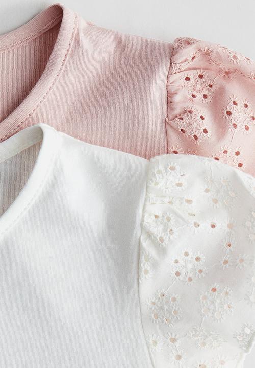 H&M - 2-pack flutter-sleeved tops - light pink/white