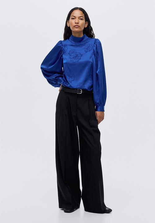H&M - Jacquard-weave blouse - bright blue/floral