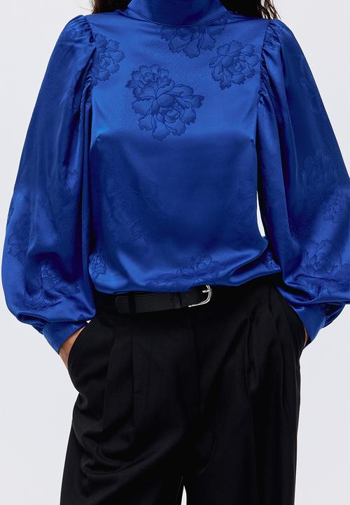 H&M - Jacquard-weave blouse - bright blue/floral