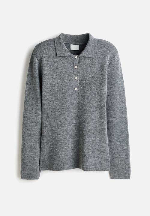 H&M - Shoulder-pad polo jumper - grey marl