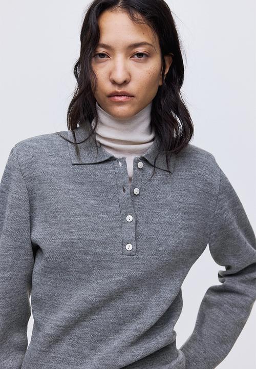 H&M - Shoulder-pad polo jumper - grey marl